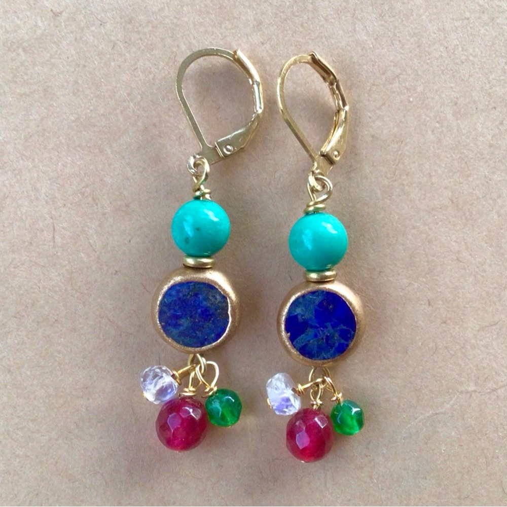 Turquoise Lapis gold edge Earrings Sundance Charm